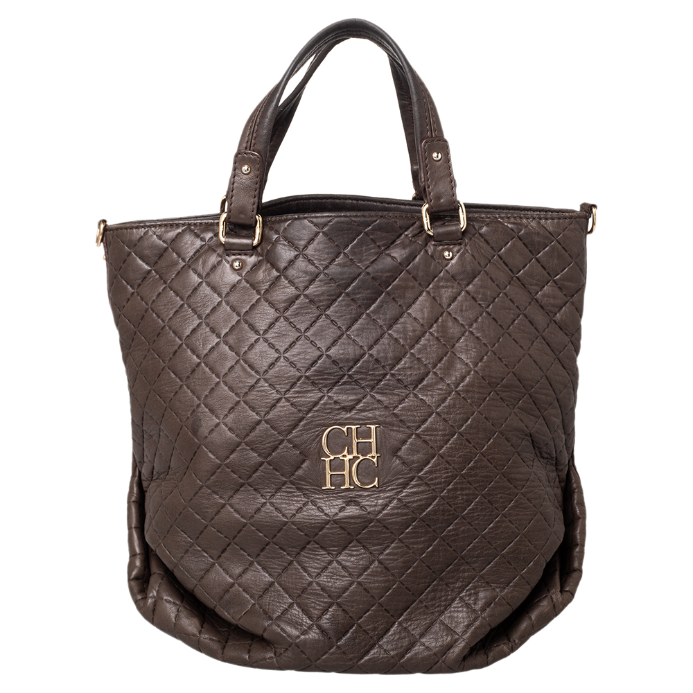 CAROLINA HERRERA Brown Quilted Leather Tote
